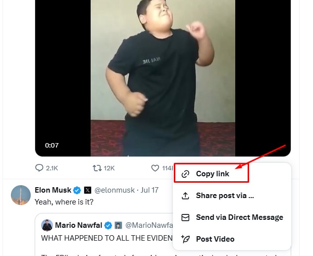 copy link of Twitter video