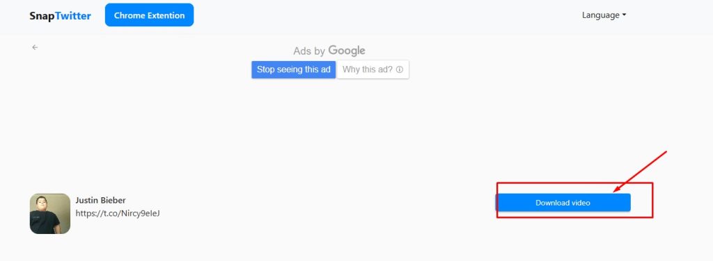 Press download button to save x video